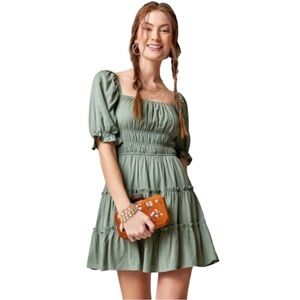 Blue Rain x Francesca’s Pistachio Puff Sleeve Mini Dress